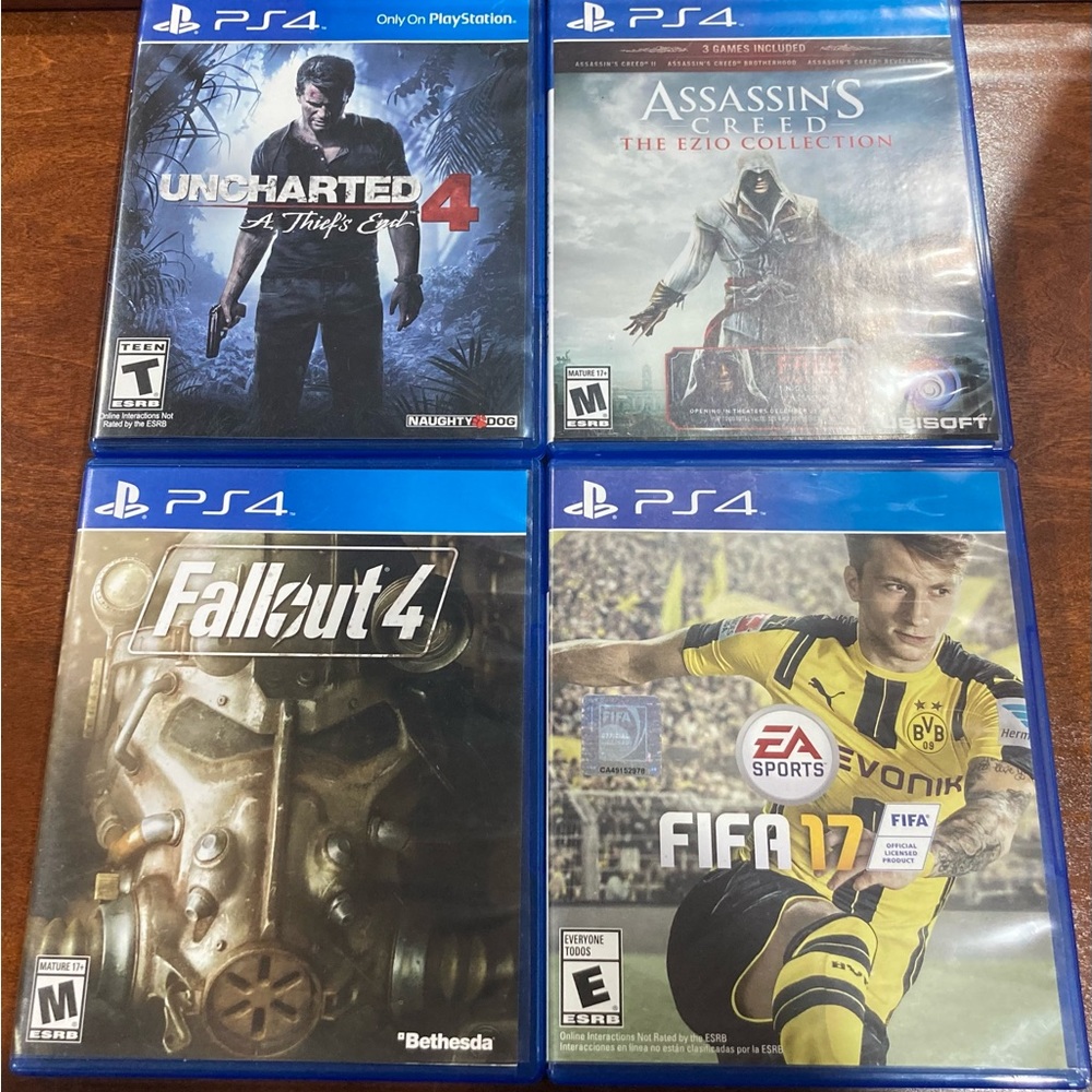 Lot of (4) PS4 Games- PS4 Game Bundle, PS4 FIFA, PS4 Fallout, Uncharted 4, etc.